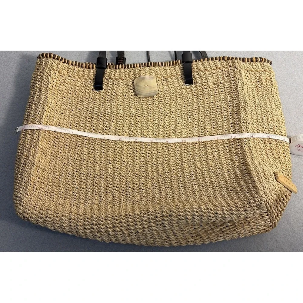 Summer Jute/straw  Handbag Tote Leather Straps Shell Closure 9 West